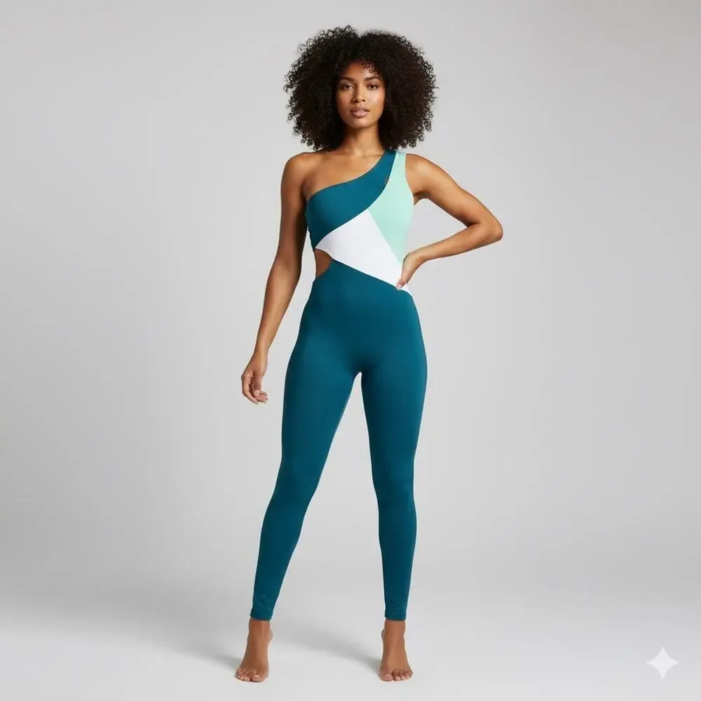 Lumi Collective Asymmetrical Colorblock Teal Mint Unitard Dance Gymnastics YM